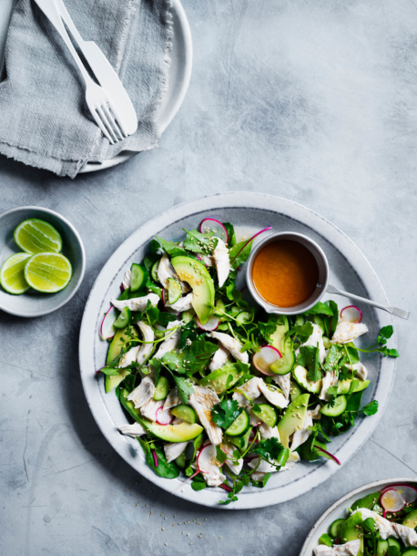 Coconut chicken salad with watercress